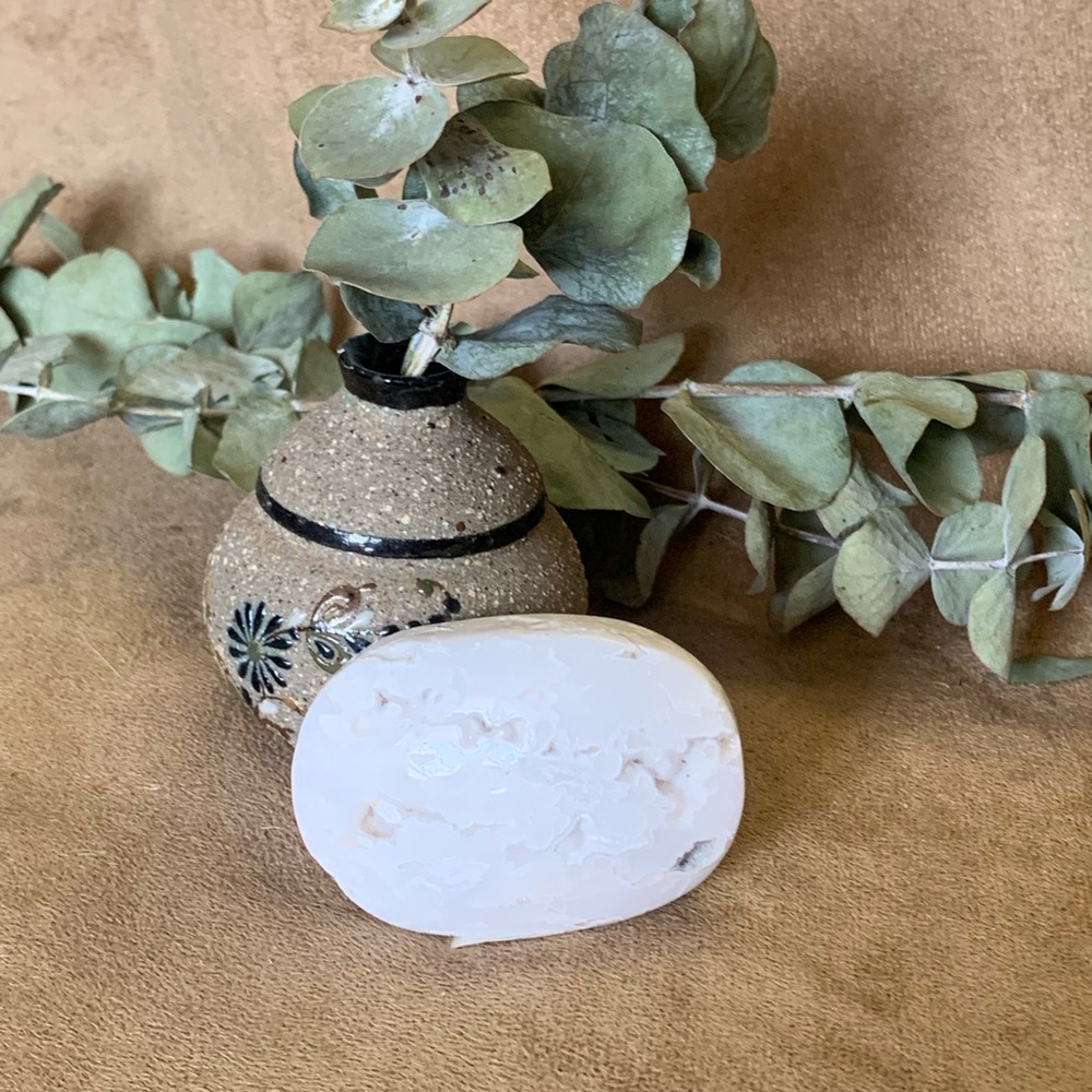 Druzy White Plume Agate Palm Stone